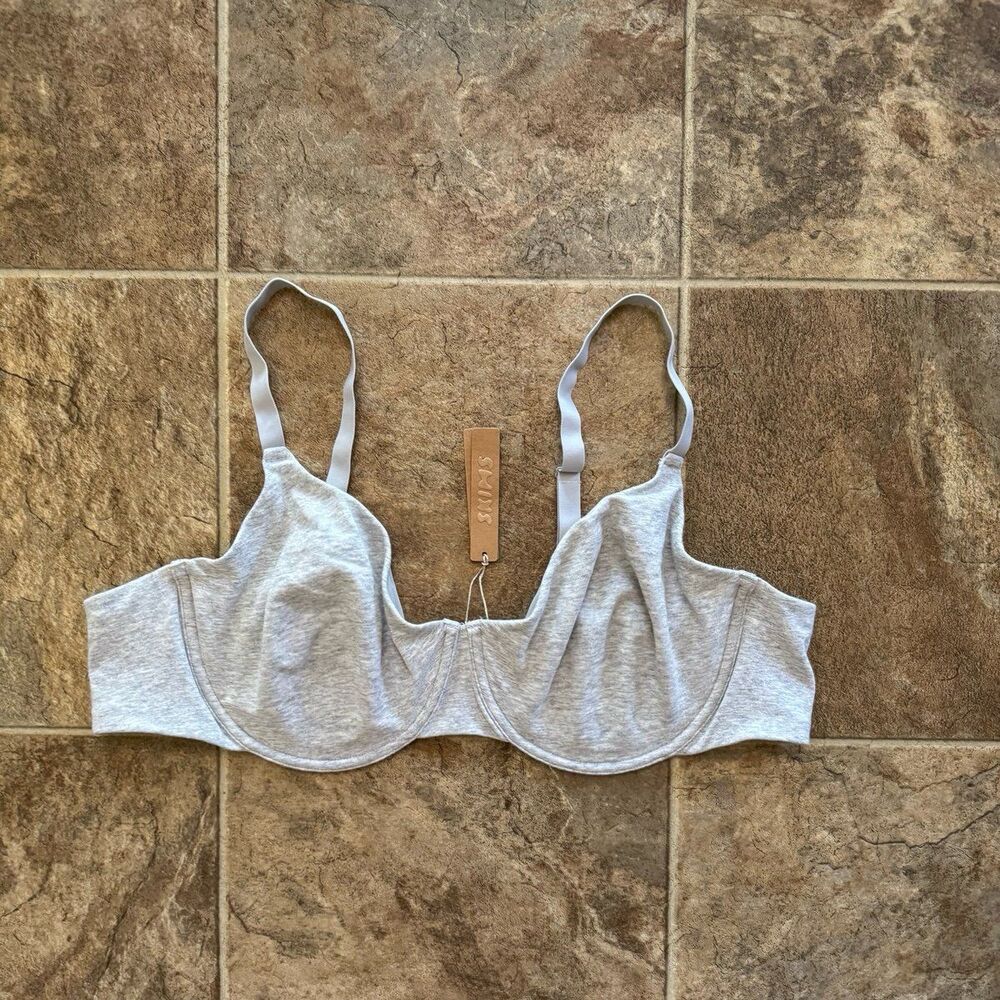 Skims Cotton Jersey T-shirt Bra Light Heather Grey Size 44D - Picture 2 of 9